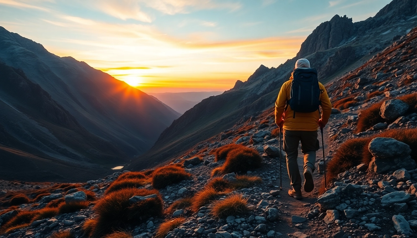 Trekking in Indonesia: Adventurers crossing lush green mountains with scenic vistas and hiking gear, emphasizing outdoor exploration and physical challenge.