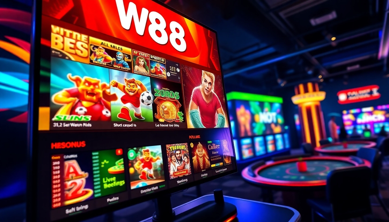 Screenshot of the W88.com platform showcasing casino games and sports betting options for online gaming enthusiasts.