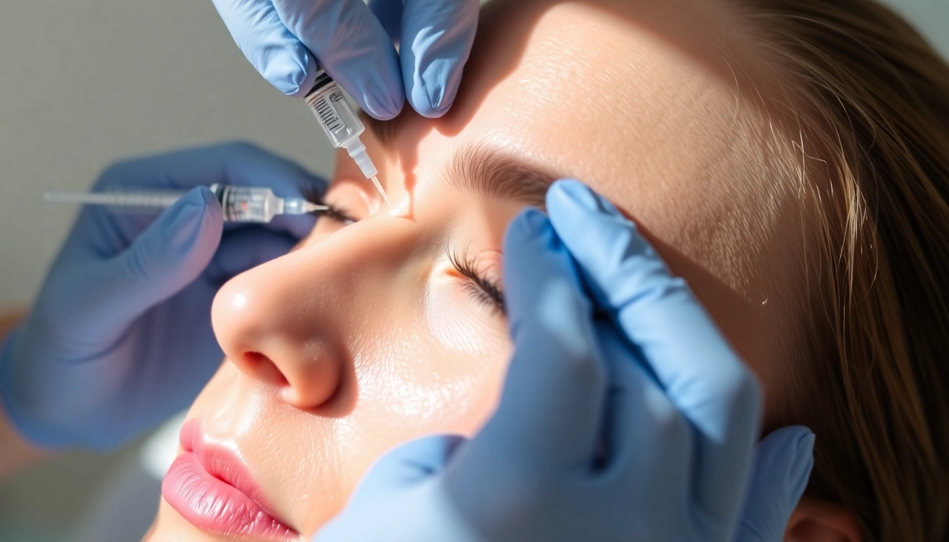 Administering a Botox Behandlung on a client’s forehead for wrinkle reduction.
