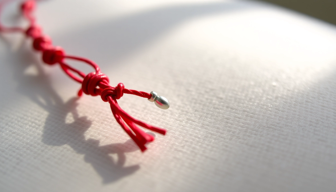 Beautiful red string bracelet with charm wrapping around wrist, highlighting style and