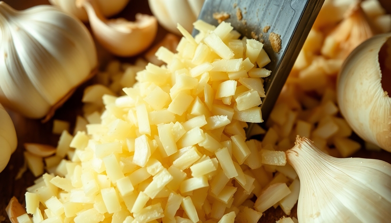 High-quality minced garlic in a bowl ready for culinary use, emphasizing freshness and natural